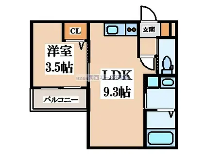 クラスティーネ岩田町5丁目(1LDK/2階)の間取り写真