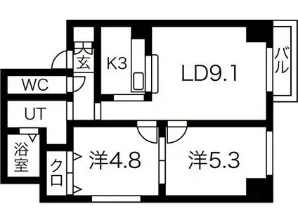 ラビエ円山(2LDK/9階)の間取り写真