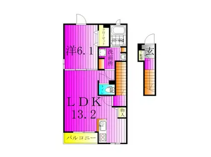 ノーブルM(1LDK/2階)の間取り写真