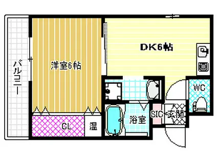 近鉄長野線 喜志駅 徒歩3分 4階建 築21年(1DK/2階)の間取り写真