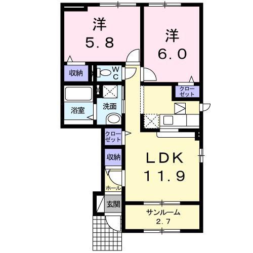アンファミーユIII(2LDK/1階)の間取り写真