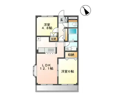 クレオール(2LDK/2階)の間取り写真