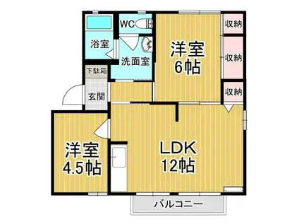 ラフォーレ・アップルD(2LDK/1階)の間取り写真