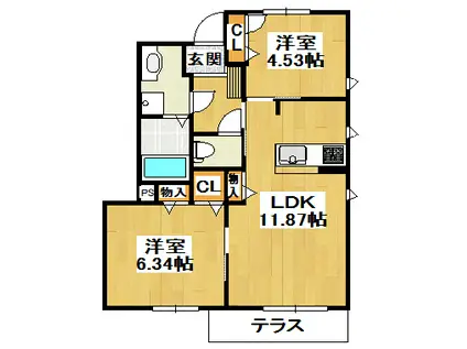 HIGH LIFE 御殿山 B棟(2LDK/1階)の間取り写真