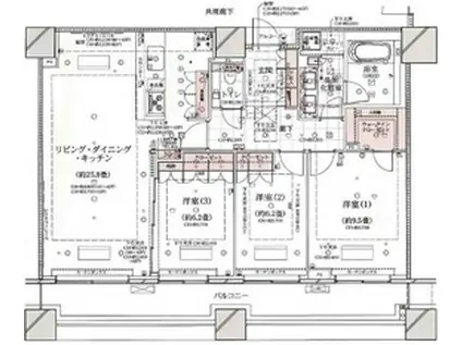 コンシェリア西新宿 TOWERS ウエスト(3LDK/44階)の間取り写真