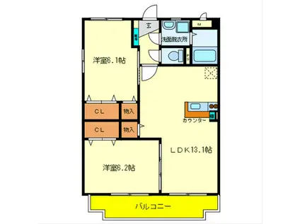 アネックス大野(2LDK/2階)の間取り写真