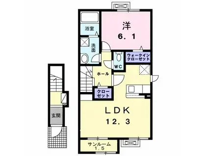 ラ・ファミーユⅤ(1LDK/2階)の間取り写真
