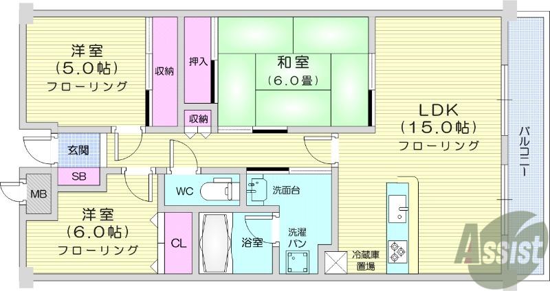 マジェスティックマンション多賀城(3LDK/4階)の間取り写真