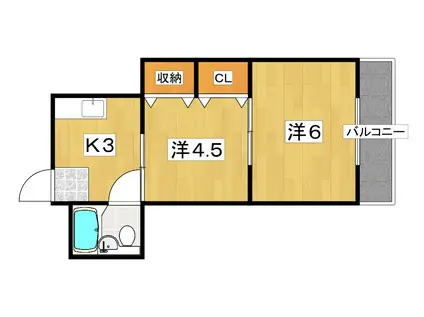 ブルースカイハイツ田井(2K/3階)の間取り写真