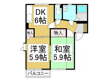アルコバレーノI A棟(2DK/1階)の間取り写真