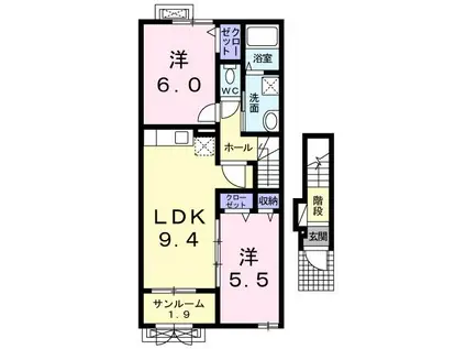 ヴェルディア(2LDK/2階)の間取り写真