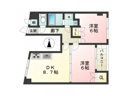 パレスチャコール(2DK/5階)の間取り写真