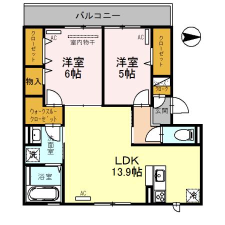 グランシャリオニッコー(2LDK/2階)の間取り写真