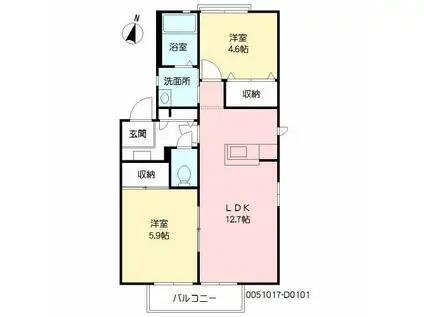 美し浜D(2LDK/1階)の間取り写真