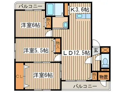 グリーンヒル伏古(3LDK/4階)の間取り写真