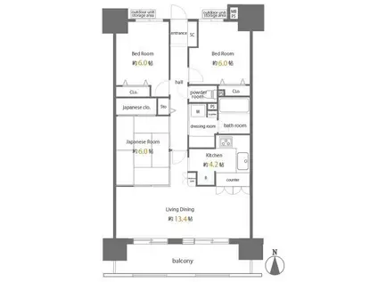 南砂マンション仮(3LDK/4階)の間取り写真