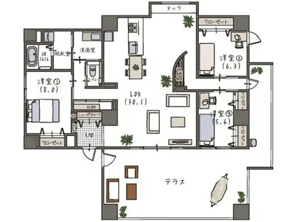 ZOU-YOU(3LDK/6階)の間取り写真