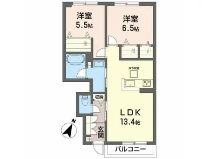 ヴァン・ヴェール B棟(2LDK/1階)の間取り写真