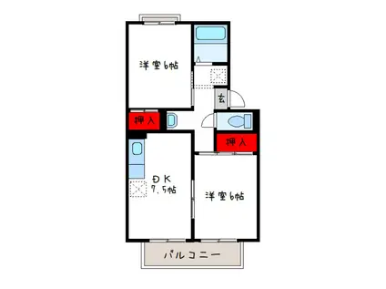 パルコート林I(2DK/1階)の間取り写真
