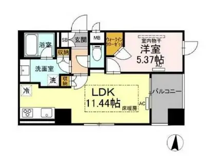 ロイジェントパークス錦糸町(1LDK/5階)の間取り写真