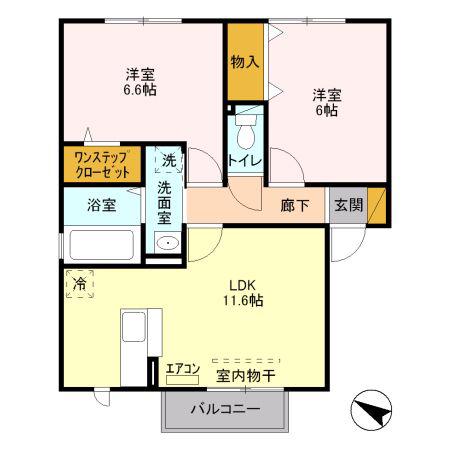 フェリーチェD(2LDK/2階)の間取り写真