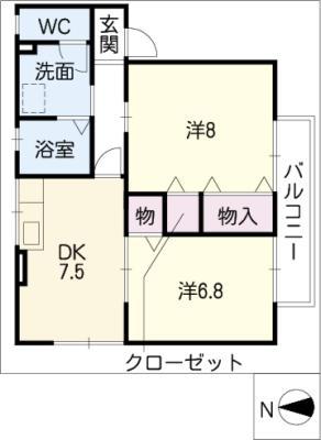 セジュール竹下(2DK/2階)の間取り写真