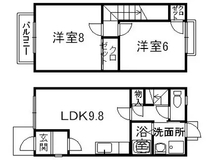 開の里I・II・III(2LDK/1階)の間取り写真