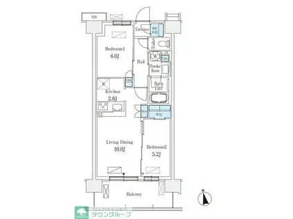 スカイグランデ津田沼(2LDK/10階)の間取り写真