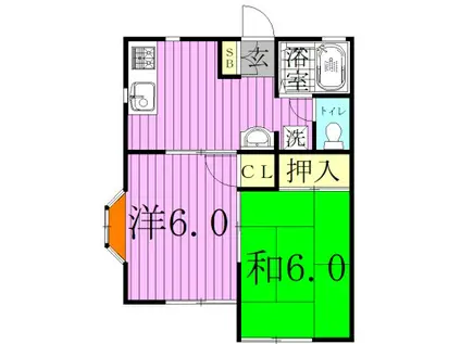 ポワール壱番館(2K/2階)の間取り写真
