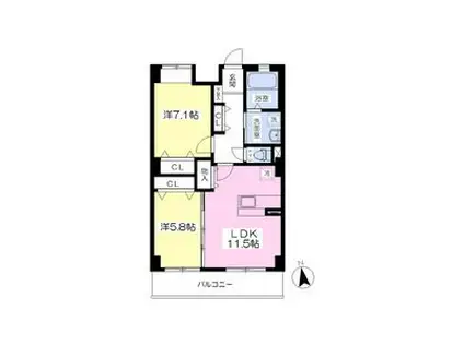 グレースヒルズII(2LDK/6階)の間取り写真