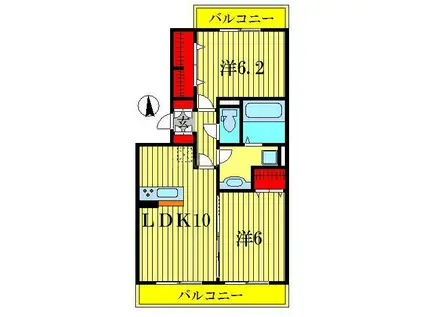 サニーウェル(2LDK/3階)の間取り写真