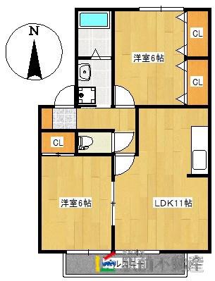 アムールコートI(2LDK/1階)の間取り写真