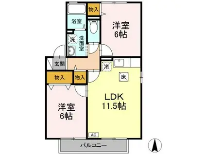 クラウディアB棟(2LDK/1階)の間取り写真