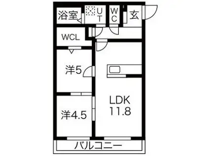 ラ・トゥール三条(2LDK/2階)の間取り写真