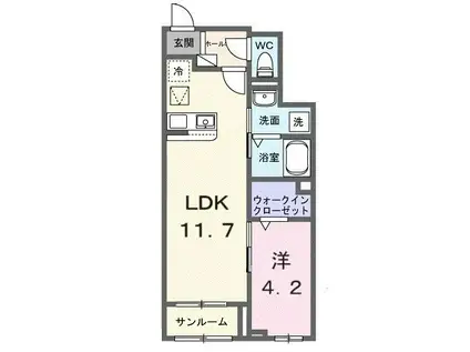 サヅテール 青木島(1LDK/1階)の間取り写真