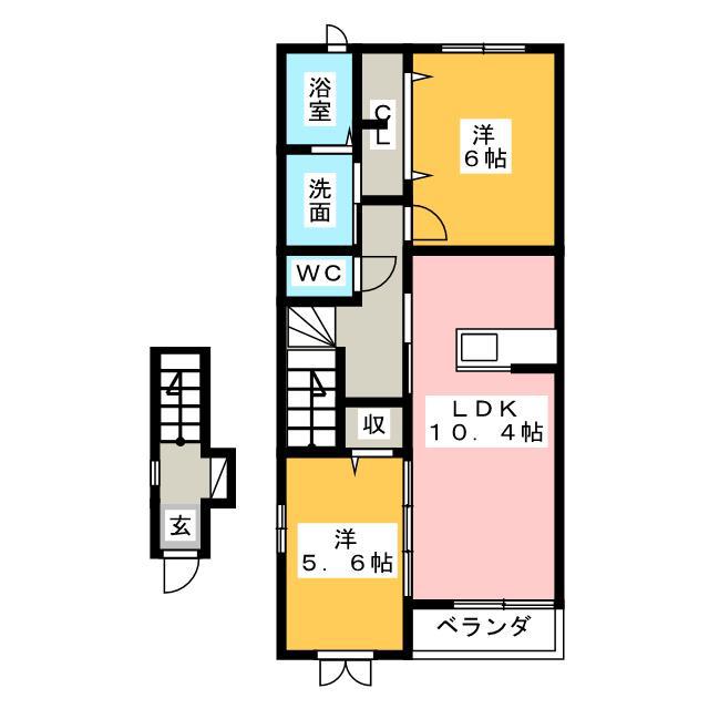 ラソ・ヒメーノII(2LDK/2階)の間取り写真