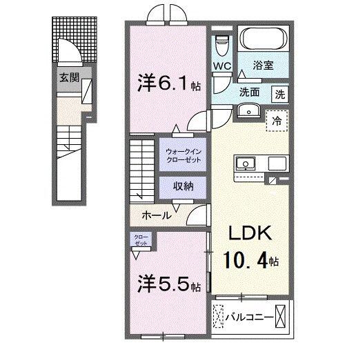 ブローテB(2LDK/2階)の間取り写真