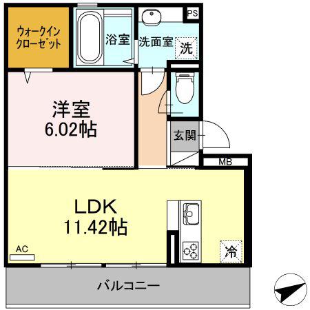 ル ココン 西高松(1LDK/3階)の間取り写真