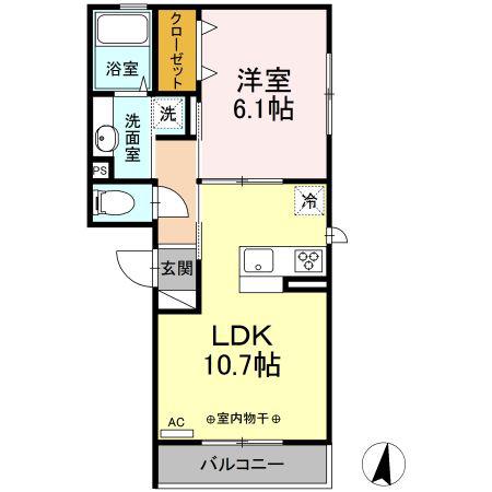 フランシーズ中通(1LDK/2階)の間取り写真