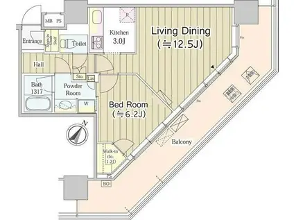 ユニゾンタワー(1LDK/7階)の間取り写真