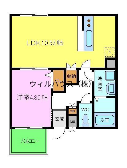 アレグリア鳳ノース(1LDK/1階)の間取り写真