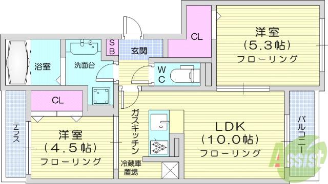 マイプレイス東照宮B(2LDK/1階)の間取り写真