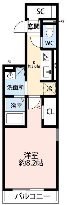 PILLARSYO(1K/2階)の間取り写真