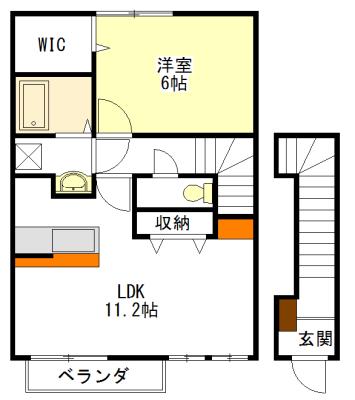 クイーンズタウン元町 III棟(1LDK/2階)の間取り写真