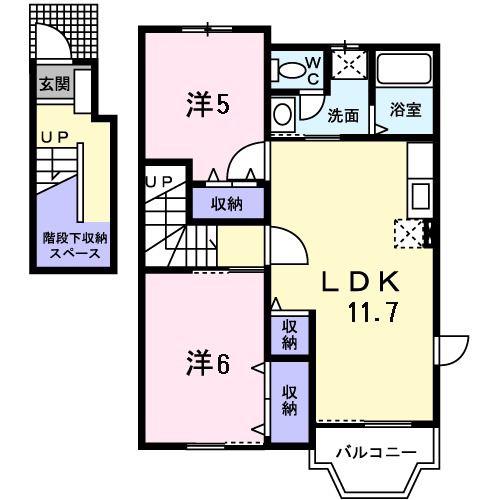 リバーサイドカーサB(2LDK/2階)の間取り写真