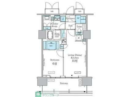 HARUMI FLAG PORT VILLAGE C棟(1LDK/14階)の間取り写真