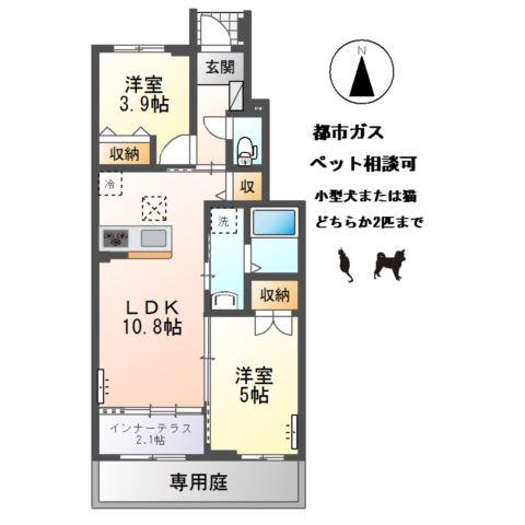 木曽川町玉ノ井字大縄場八ノ切アパート(2LDK/1階)の間取り写真
