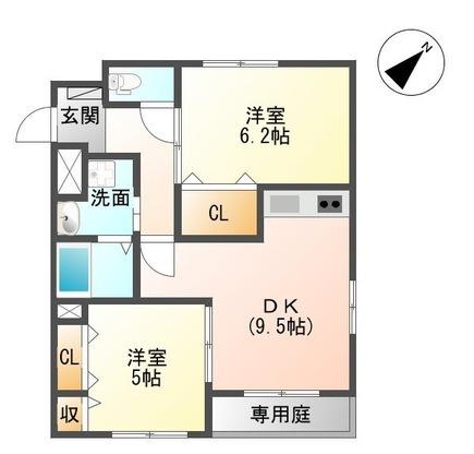 ＪＲ佐世保線 武雄温泉駅 徒歩8分 2階建 築13年(2DK/1階)の間取り写真