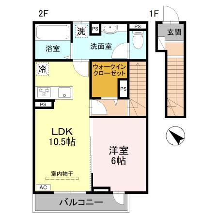 RESIDENCE歌川町 B棟(1LDK/2階)の間取り写真