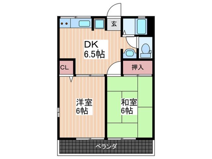 グリーンハイム(2DK/1階)の間取り写真